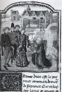 Guillbert de Lannoy presenting his book L-Instruction d-un jeune prince to Charles the Bold in a garden unknow artist